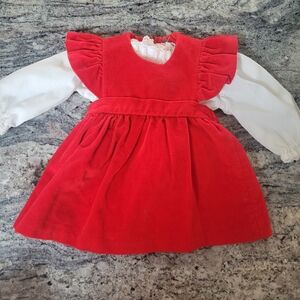 Vintage red velvet with white blouse 3-6 month